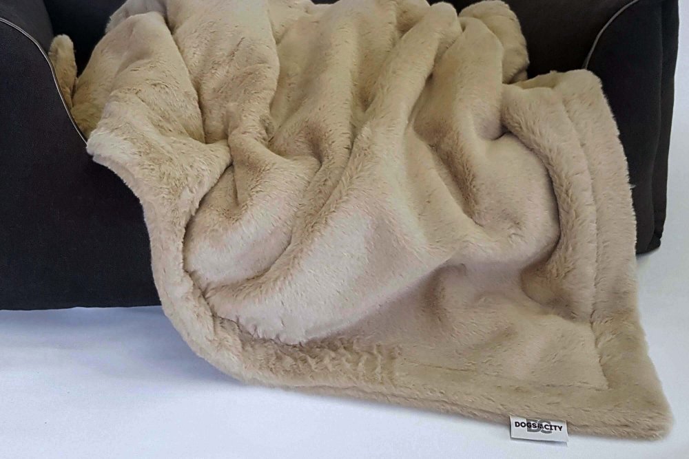 Dog Blanket Plaid Fake Fur beige