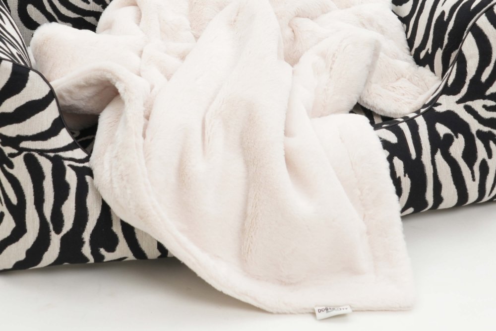 Dog Blanket Plaid Fake Fur ecru