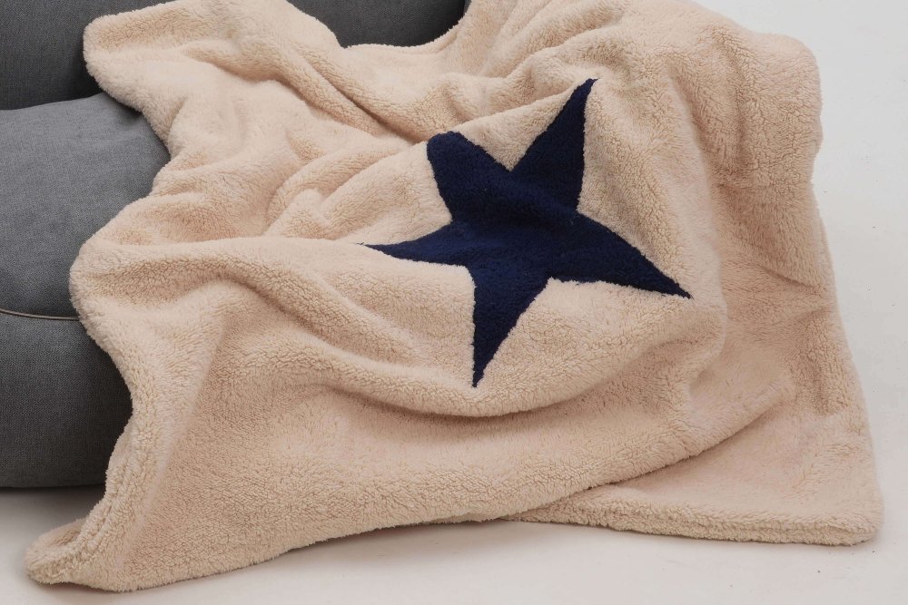 Dog Blanket Plaid Pooch beige stitched Star blue