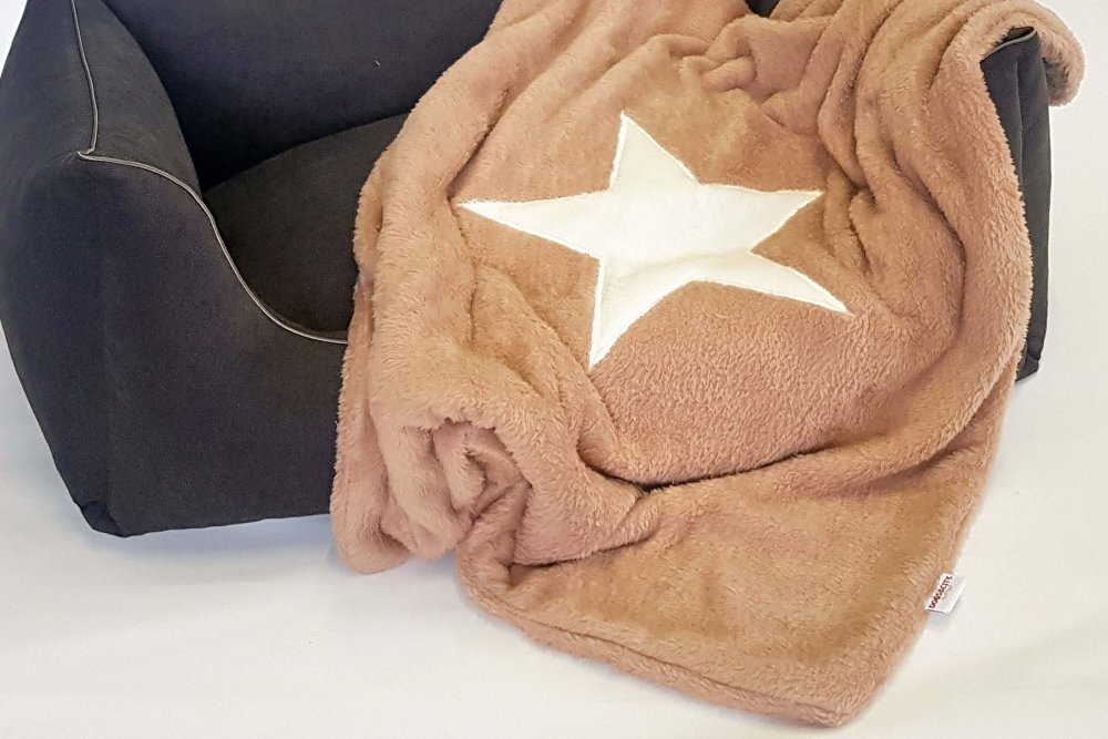 Dog Blanket Plaid Pooch beige brown stitched Star