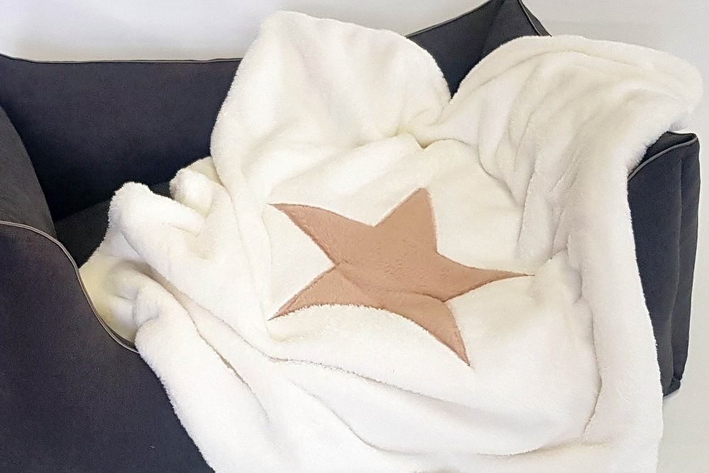 Dog Blanket Plaid Pooch cream stitched Star beige brown