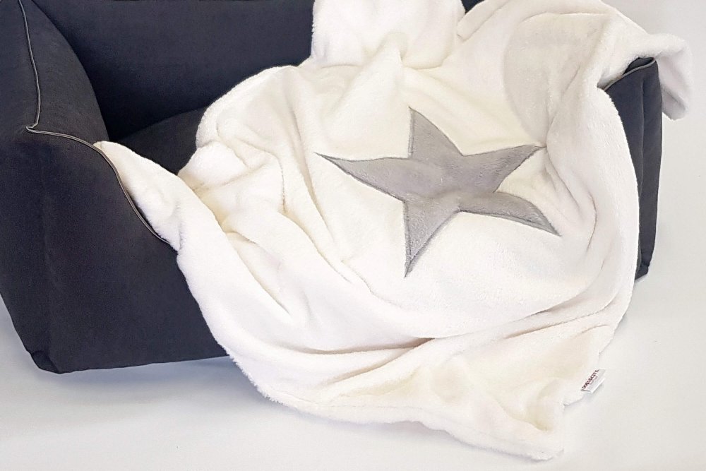 Dog Blanket Plaid Pooch cream stitched Star grey