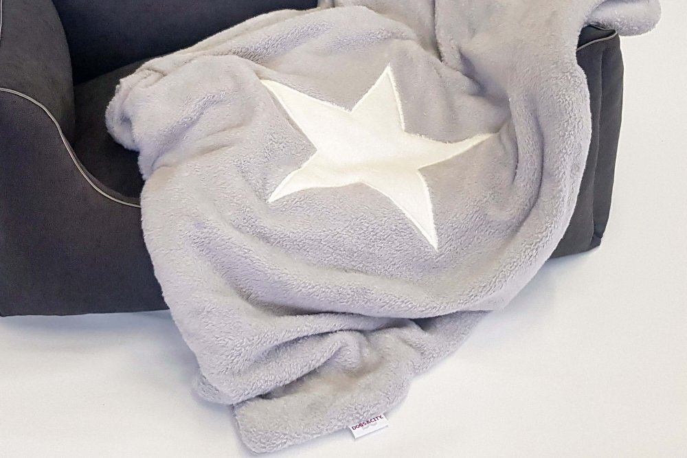 Dog Blanket Plaid Pooch grey stitched Star cream