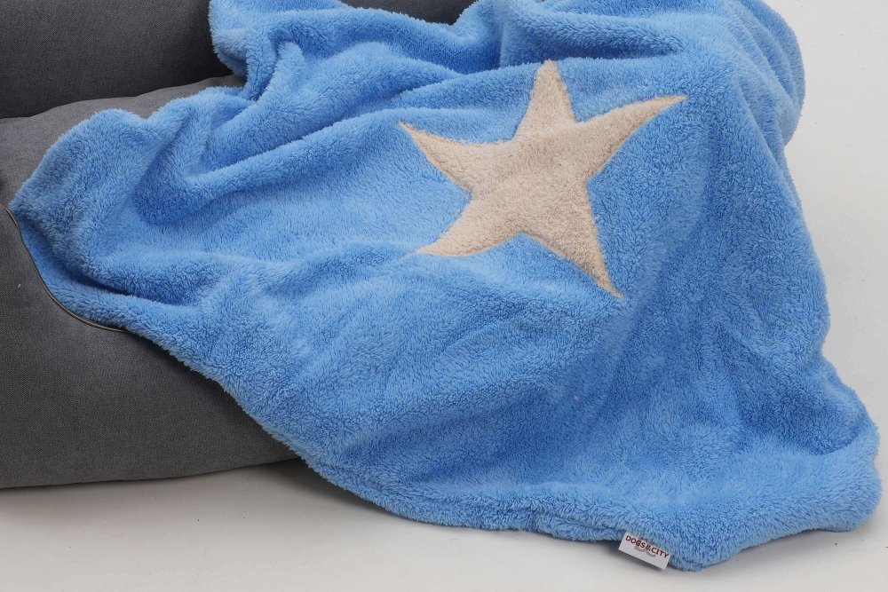 Dog Blanket Plaid Pooch baby blue stitched Star beige