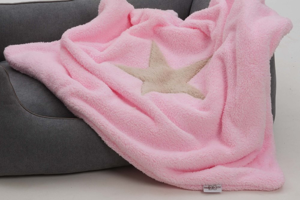 Dog Blanket Plaid Pooch pink stitched Star beige