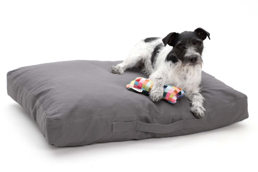 Dog Bed Cushion Hamptons cotton canvas grey