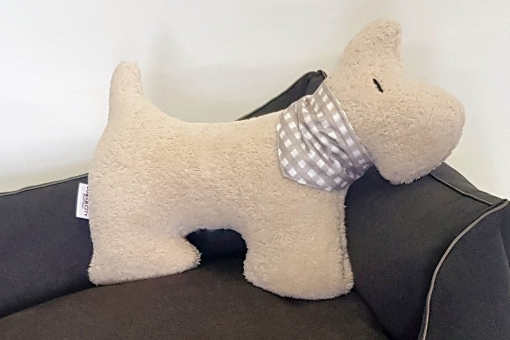 Plush Dog FRED Cushion beige 40 x 28 cm Bandana